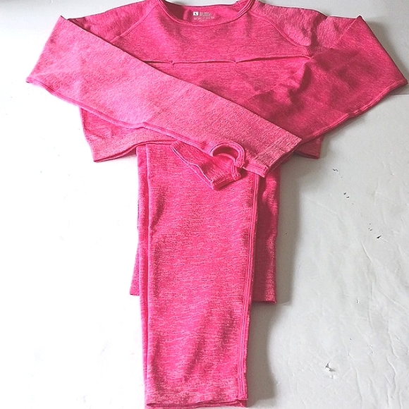 NWT Yoga Work Out Set High-Waisted Leggings Crop Top Pink Size Large - Picture 16 of 16